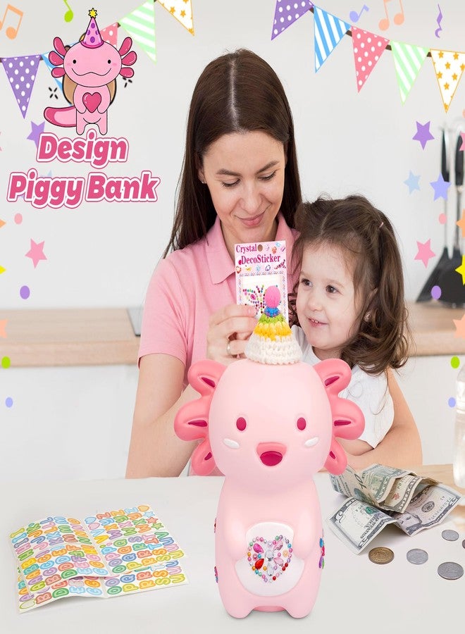 JIZWPOOM Axolotl Piggy Bank,Cute Coin Bank with Hat Stickers and Rhinestone,Unbreakable Plastic Money Bank,Piggy Bank Toy for Kids Adults Boys Girl Great Birthday Gifts - Image 4